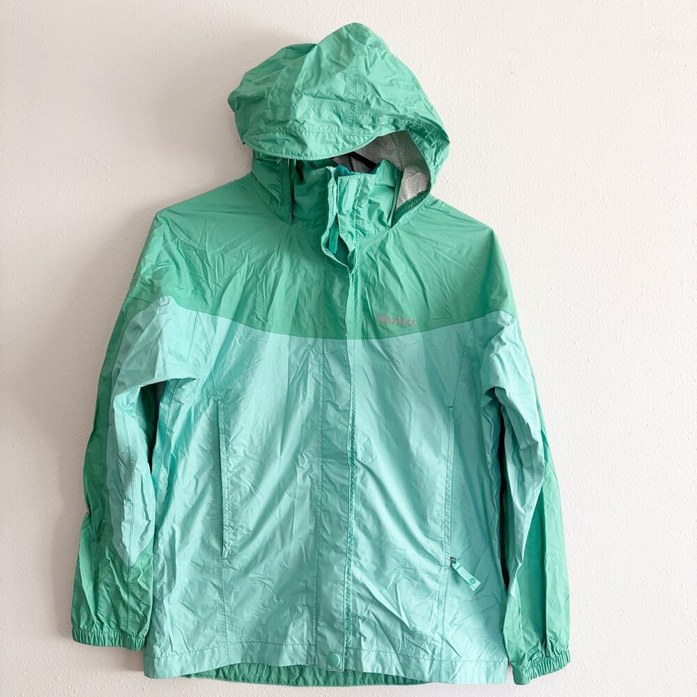 Marmot Kid Sz L (10-12) Green Windbreaker Waterproof Hooded Jacket Lightweight